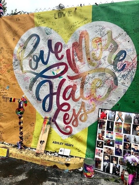 Photo of art memorial at Pulse nightclub in Orlando, Florida.