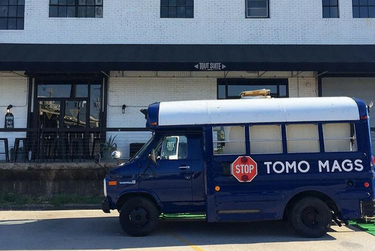 A picture of the Tomo Mags magazine bus in Houston, Texas.