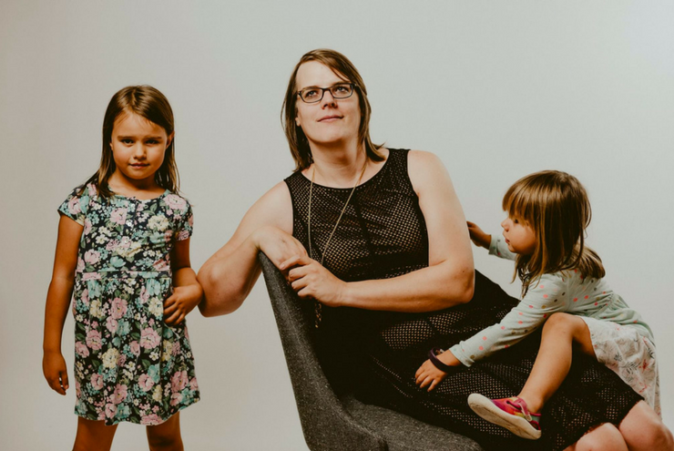 A photo of Austin trans comedian Carina Maygar with her children.