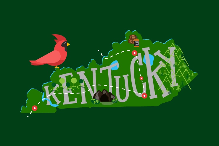 An illustration of a road trip through Kentucky.