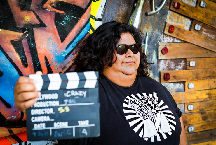 A photo of Latina filmmaker and Señorita Cinema creator Stephanie Saint Sanchez, founder of Senorita Cinema in Smithers Park in Houston, Texas.