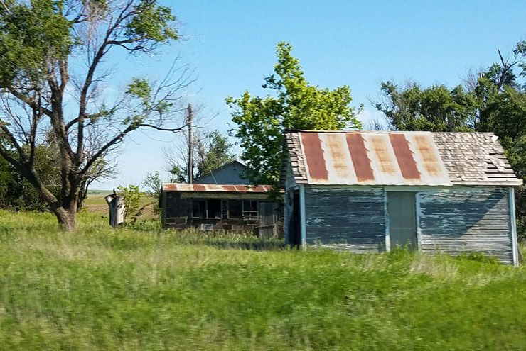 A photo of intersex performance artist Koomah's family farm in Waldo, Kansas, as seen on the Tex-Kan Artist Retreat.