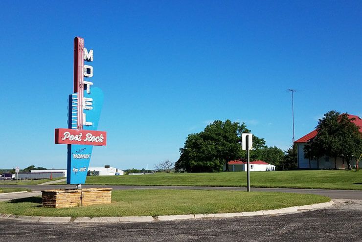 A picture of the Post Rock Motel in Lincoln, Kansas, as seen on the Tex-Kan Artist Retreat.