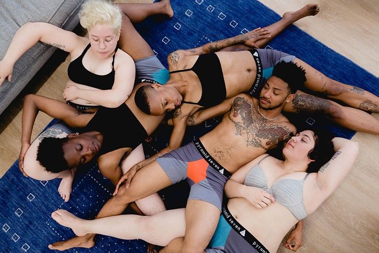 A photo of queer people in Pyramid Seven underwear.