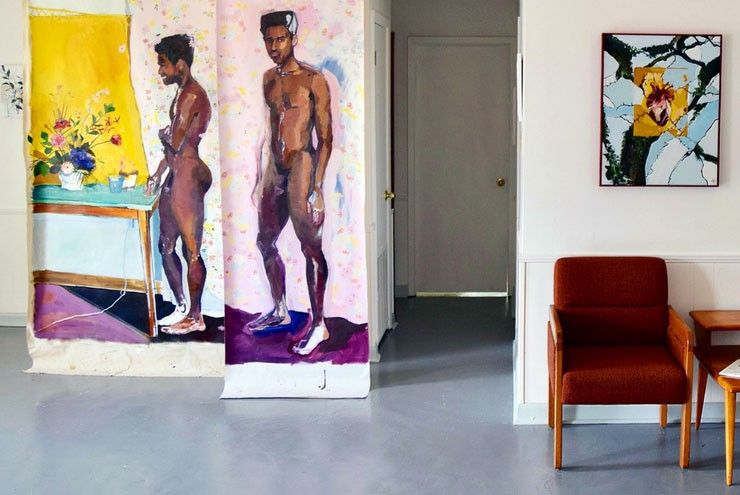 A photo of queer Mississippi artist Jonathan Kent Adams' studio.