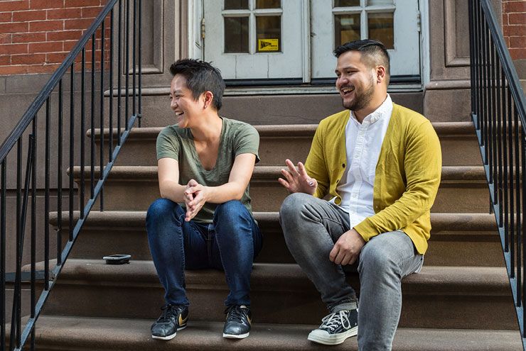 A photo of Kathy Tu and Tobin Low, hosts of the queer podcast Nancy.