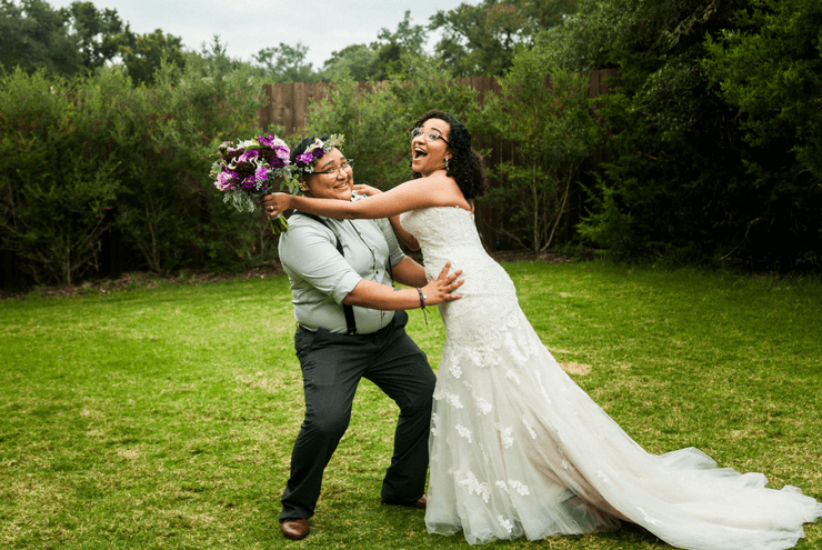 A photo of Sasha Lamprea and Natalie Arrevalo's queer southern wedding.