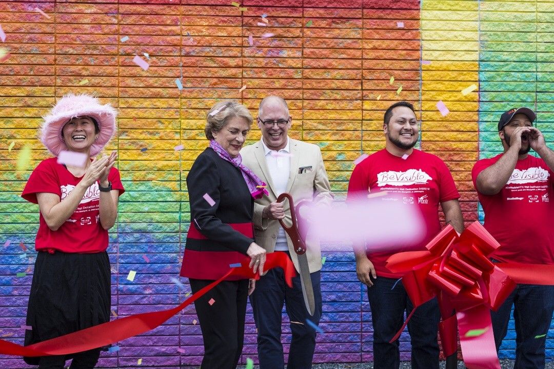 A photo of the BeVisible Pride Wall unveiling.
