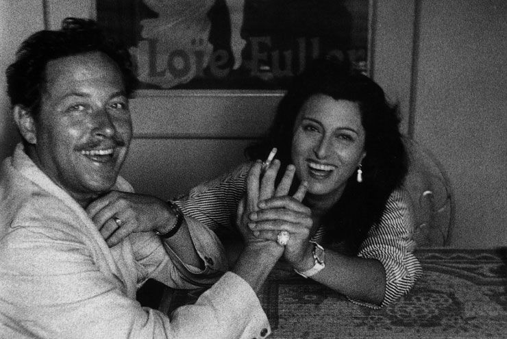 A photo of Tennessee Williams with Anna Magnani.