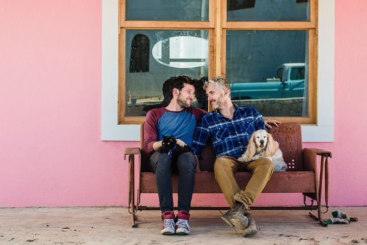 A photo of The Lincoln owners in Marfa, Texas.