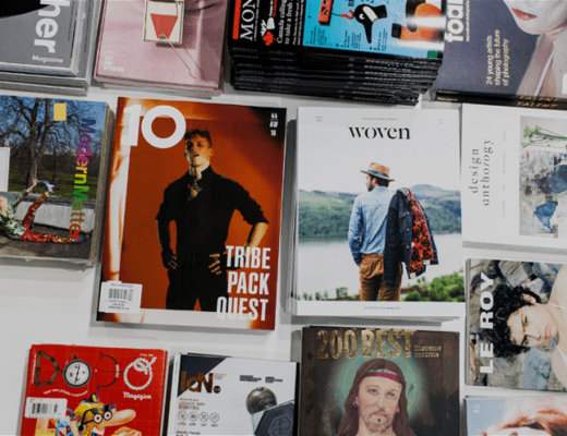 A picture of independent magazines sold at Tomo Mags in Houston, Texas.