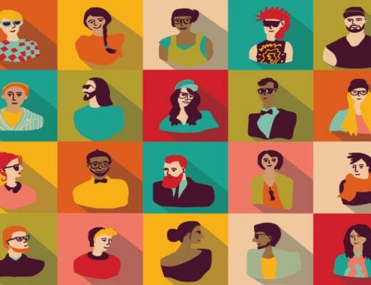 Illustration of diverse people exploring identity.