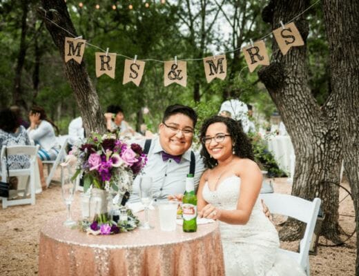 A photo of Sasha Lamprea and Natalie Arrevalo's queer southern wedding.